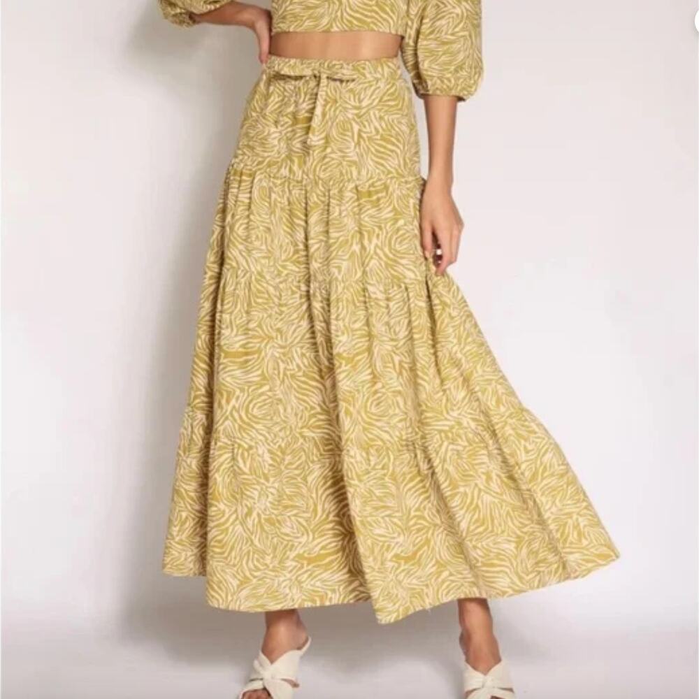 NWT Girl and the Sun Lorox mustard printed maxi skirt small